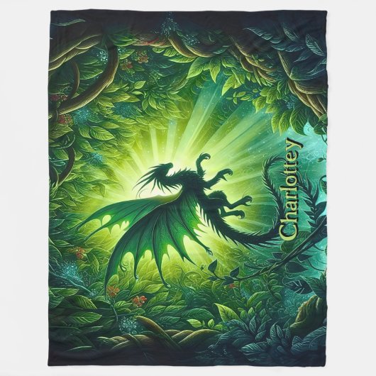Couverture Polaire Name, Fantasy Dragon Flying in Green Light Rays (Devant)