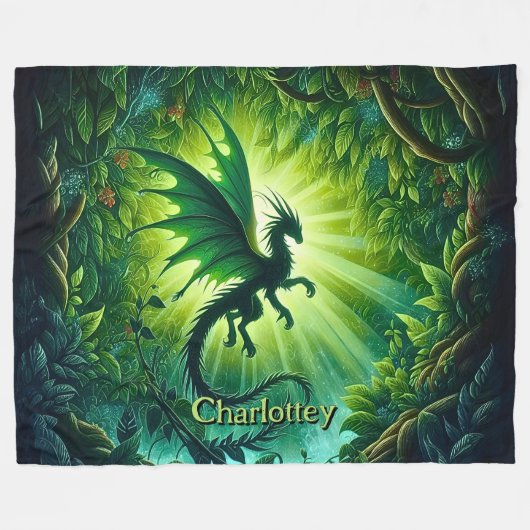 Couverture Polaire Name, Fantasy Dragon Flying in Green Light Rays (Devant (Horizontal))