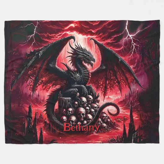 Couverture Polaire Name, Fantasy Fire Dragon with Skulls  (Devant (Horizontal))