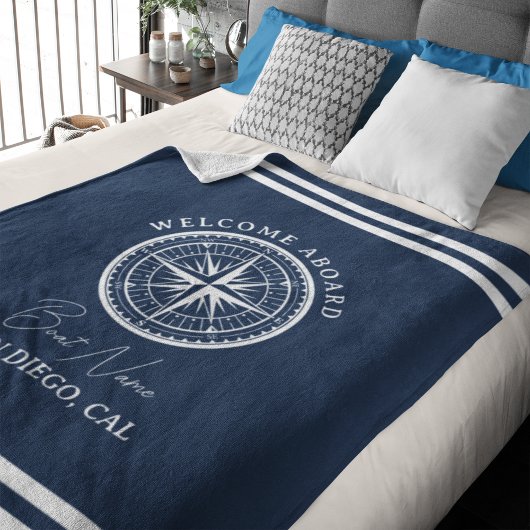 Couverture Polaire Name of your Boat Nautical Navy blue