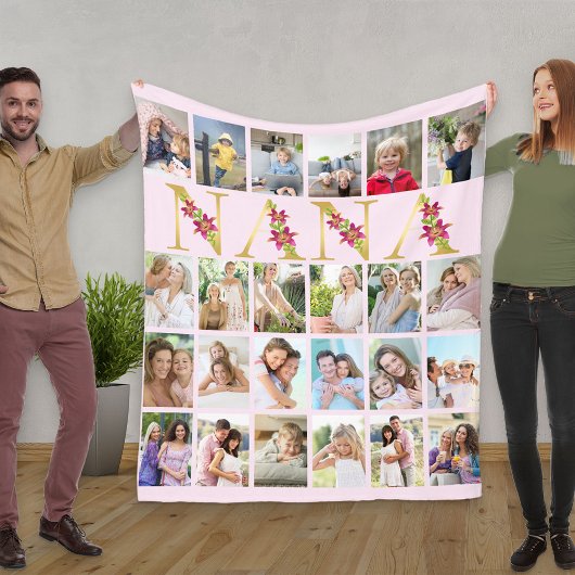 Couverture Polaire Nana Floral Letters 24 Vertical Photo Collage rose