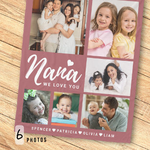 Couverture Polaire Nana Pink Nous Vous Aimons 6 Petits-Enfants Collag