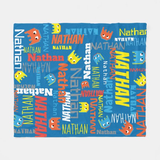 Couverture Polaire Nathan custom name pixel gaming character graphic (Devant (Horizontal))