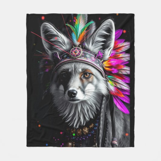 Couverture Polaire Native American Fox art (Devant)