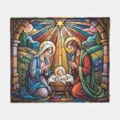 Couverture Polaire Nativity Stained Glass Art – Holy Family Christmas (Devant (Horizontal))