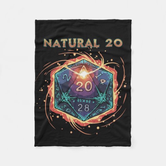 Couverture Polaire Natural 20 Flaming D20 Dice | Epic D&D Critical (Devant)