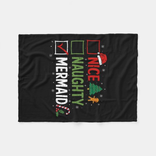 Couverture Polaire Naughty Nice Sirène de Noël Pyjamas Santa Claus (Devant (Horizontal))