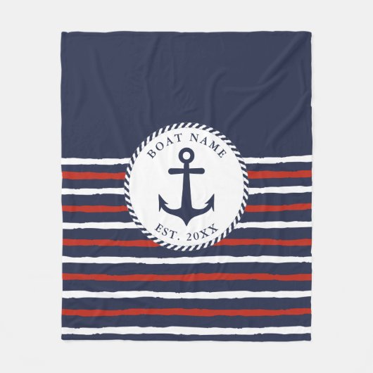 Couverture Polaire Nautical Navy Blue Red White Ancre Nom du bateau (Devant)
