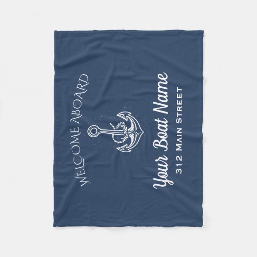 Couverture Polaire Nautical Navy Blue Welcome Aboard Ancre Nom du bat (Devant)