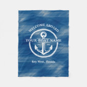 Couverture Polaire Nautical Navy Blue Welcome Aboard Nom du bateau An (Devant)