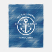 Couverture Polaire Nautical Navy Blue Welcome Aboard Nom du bateau An (Devant)