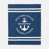Couverture Polaire Nautical Navy Blue Welcome Aboard Nom du bateau An (Devant)