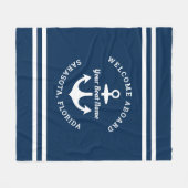 Couverture Polaire Nautical Navy Blue Welcome Aboard Nom du bateau An (Devant (Horizontal))