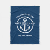 Couverture Polaire Nautical Navy Blue Welcome Aboard Nom du bateau An (Devant)