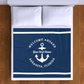 Couverture Polaire Nautical Navy Blue Welcome Aboard Nom du bateau An