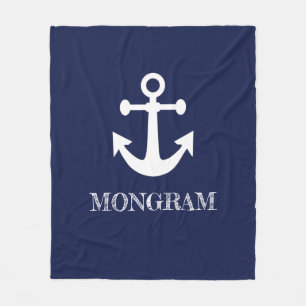 Couverture Polaire Nautical Navy Blue Welcome Aboard Nom du bateau An