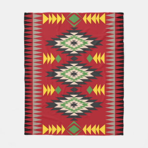Couverture Polaire Navajo Design Motif-1 Blanche en polaire