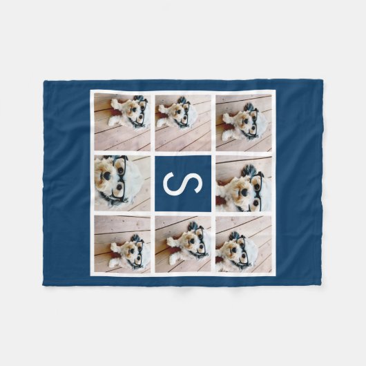 Couverture Polaire Navy 8 Photo Collage Custom monogram (Devant (Horizontal))
