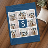 Couverture Polaire Navy 8 Photo Collage Custom monogram