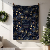 Couverture Polaire Navy and Gold Lux Blanket Custom Name Floral Gift