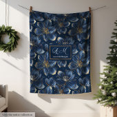 Couverture Polaire Navy and Gold Lux Blanket Custom Name Floral Gift