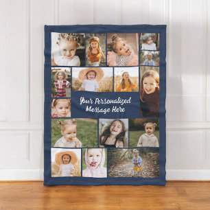Couverture Polaire Navy Blue Modern Personnalisé 16 Photo Collage