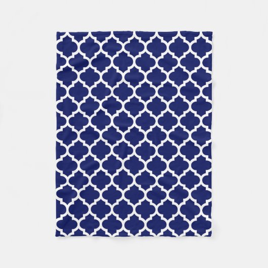 Couverture Polaire Navy Blue White Moroccan Quatrefoil Pattern #5 (Devant)