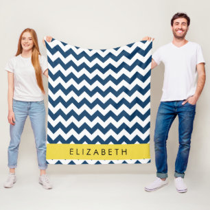 Couverture Polaire Navy Blue Zigzag, Navy Blue Chevron, Votre nom