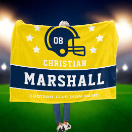 Couverture Polaire Navy Jaune Football Nom Numéro Personnalisé