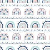 Couverture Polaire Navy Pink Blanket Soft Rainbows Boho Kids Accent