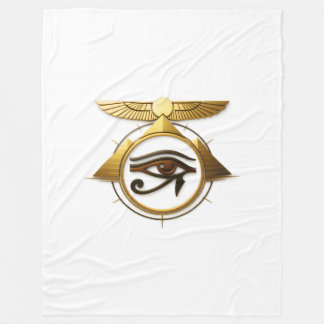 Couverture Polaire NeoAnkh 3D Œil d'Horus doré et disque solaire ailé