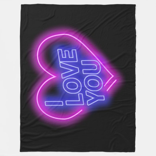 Couverture Polaire Neon brillant Look rose Bleu Saint Valentin Coeur (Devant)