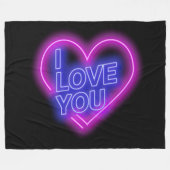 Couverture Polaire Neon brillant Look rose Bleu Saint Valentin Coeur (Devant (Horizontal))