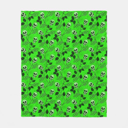 Couverture Polaire Neon Green Floral Gothic Skull  (Devant)