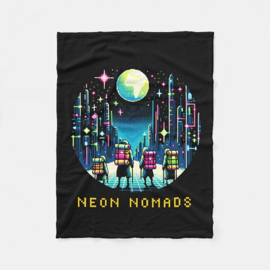 Couverture Polaire Neon Nomads 8 bits - Cyberpunk City Adventure (Devant)