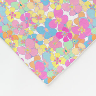 Couverture Polaire Neon Retro Floral Rose coloré