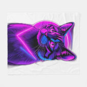 Couverture Polaire Neon Synthwave Cat Art (Devant (Horizontal))