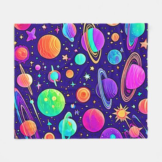 Couverture Polaire Neons Fleurs : Planètes & Étoiles (Devant (Horizontal))