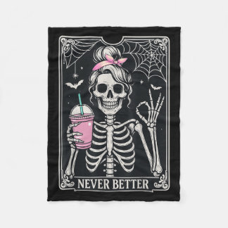 Couverture Polaire Never Better Messy Bun Skeleton Coffee Halloween C
