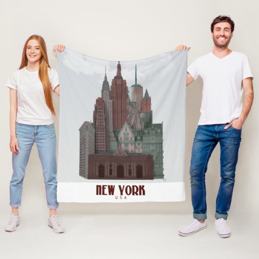 Couverture Polaire New York dans les nuages - Rouge foncé et vert (En situation)