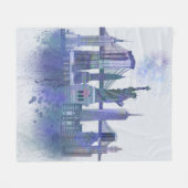 Couverture Polaire New York Skyline - Aquarelle bleue (Devant (Horizontal))