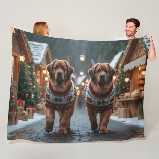 Couverture Polaire Newfoundland Dogs Christmas Snow Holiday (En situation)