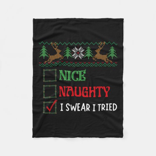 Couverture Polaire Nice Naughty I Swear I Tried Funny Christmas Xmas  (Devant)