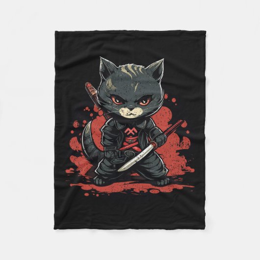 Couverture Polaire Ninja Chat Samurai Chat (Devant)