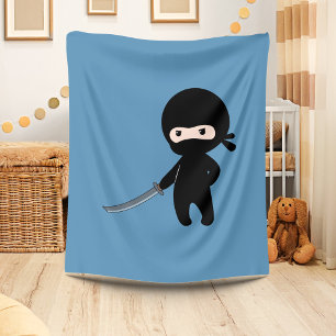 Couverture Polaire Ninja minuscule en colère sur bleu