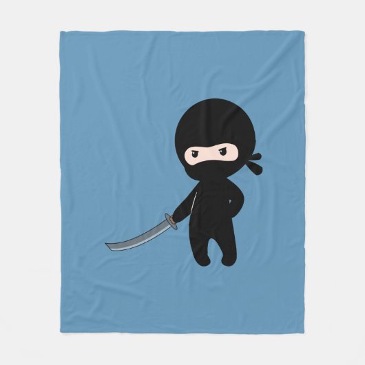 Couverture Polaire Ninja minuscule en colère sur bleu (Devant)