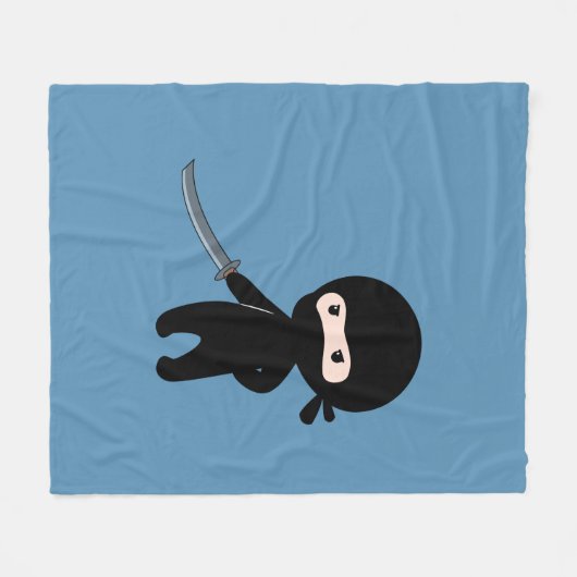 Couverture Polaire Ninja minuscule en colère sur bleu (Devant (Horizontal))