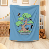 Couverture Polaire Ninjas minuscules dans l'arbre Bonsai en bleu