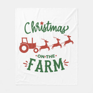 Couverture Polaire Noël à la ferme avec tracteur et rennes