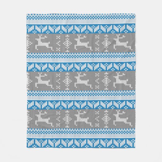 Couverture Polaire Noël alpin norvégien bleu et gris Cerf (Devant)